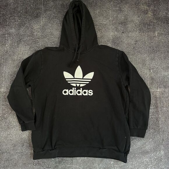 Men's Adidas Big Trefoil Logo Black White Hoodie Pullover Sweatshirt Sz 2XL XXL - Picture 1 of 5